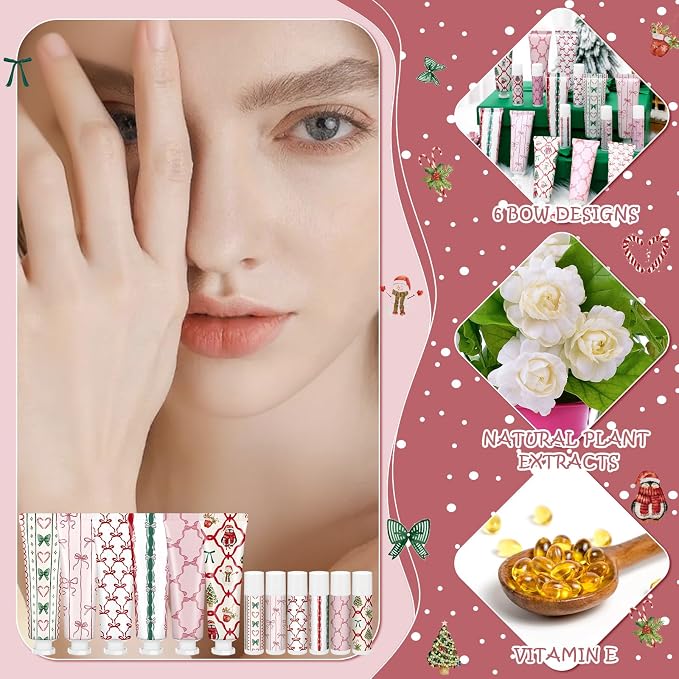 72 Pcs 36 Sets Valentine's Day Hand Cream and Lip Balm Bulk Gift Set, 6 Scents Coquette Bow Valentine's Day Travel Size Hand Lotion Lip Care Gift for Women Staff Coworkers