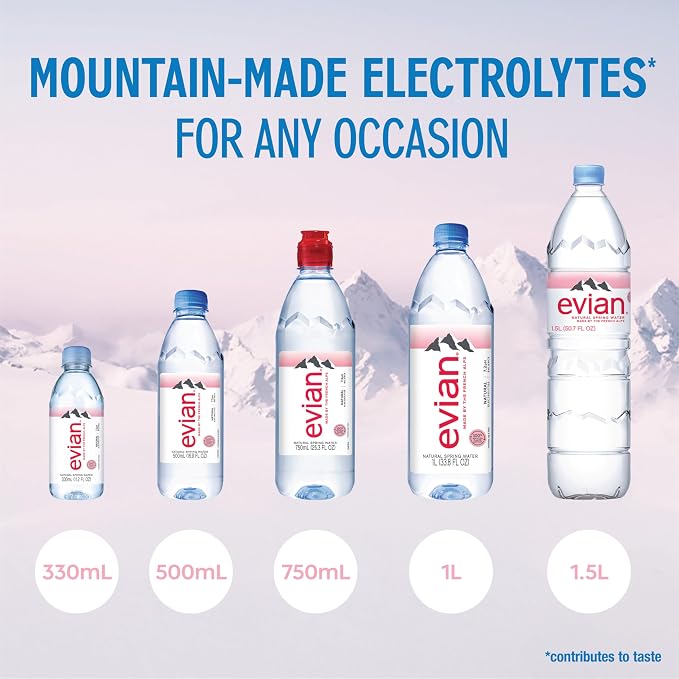 Evian Natural Spring Water, 330 ML (11.15 fl oz) bottles, 24 pack