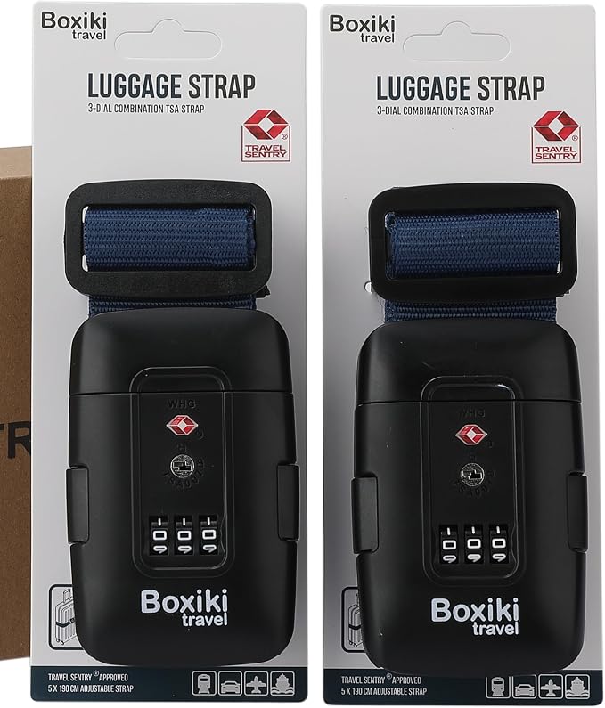 Navy Blue TSA Approved Luggage Straps Set of 2, Precision-Crafted Anti-Burst Adjustable Polyester Suitcase Belts with 3-Dial Combination Lock, Secure Travel Belt for Checked Bags