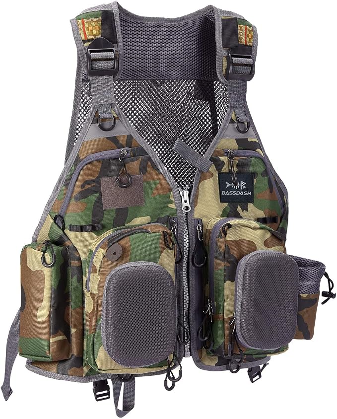 BASSDASH Strap Fishing Vest Adjustable for Men and Women, for Fly Bass Fishing and Outdoor Activities