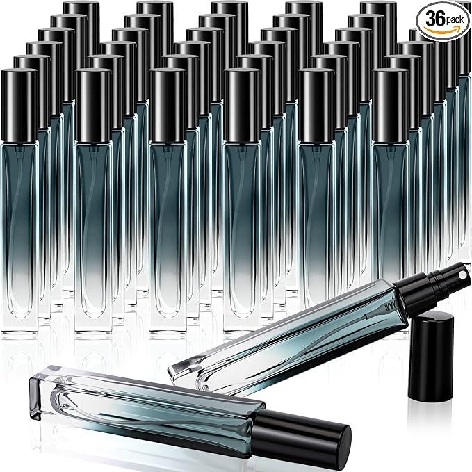 36 Pcs Glass Refillable Perfume Bottle Bulk 10ml Portable Travel Perfume Atomizer Refillable Empty Atomizer Sprayer Small Spray Bottles for Cologne Dispenser (Black Green)