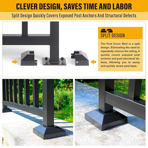 1.5" Post Base Cover, Split Type Post Skirt, for Indoor/Outdoor Iron Deck Railing, Stair Post Base Decorative Post Covers Skirt (4Pack-Black)