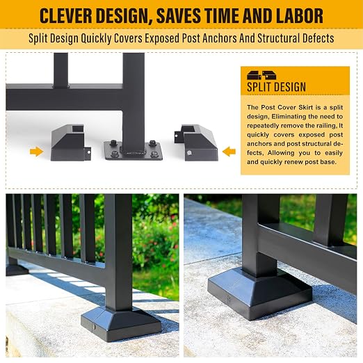 1.5" Post Base Cover, Split Type Post Skirt, for Indoor/Outdoor Iron Deck Railing, Stair Post Base Decorative Post Covers Skirt (1Pack-Black)