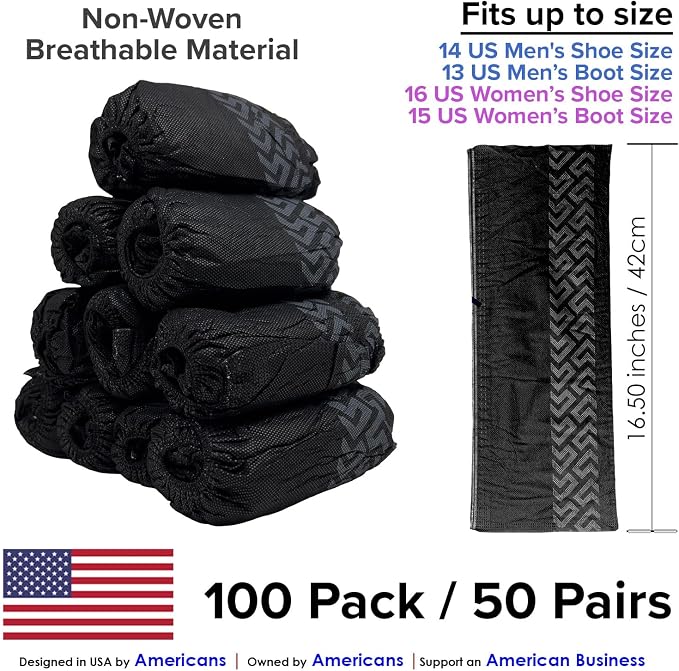 INNOVATIVE HAUS 100 Pack Extra Large Disposable Boot and Shoe Covers - Black and Blue Non-Slip, Water Resistant, Indoor Use