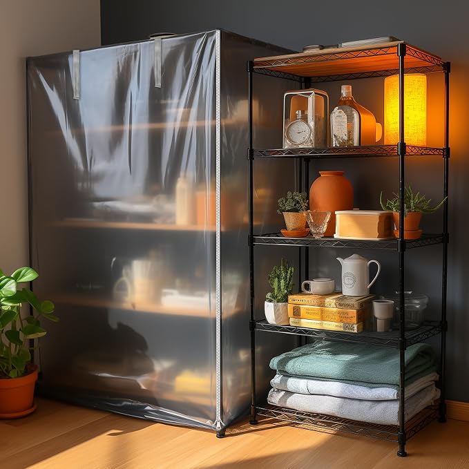Frosted Wire Shelf Cover with Zipper, Waterproof Dustproof PVC Rack Cover for 48 x 18 x 72 Inch Wire Shelving, Semi-Transparent, Helps Hide Clutter, Cover Only