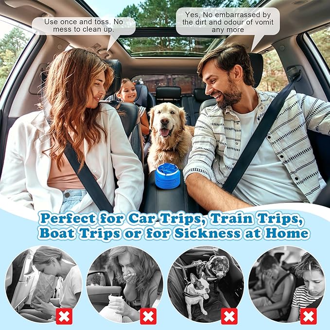 Valchoose 60 Pack Kids Barf Bags, Children Emesis Bags Disposable 800ml, Leak-Proof, Puke, Throw Up, Nausea, Vomit, Easy to Use, Perfect for Car Sick, Motion, Chemo, Road Trip, Travel (Blue)