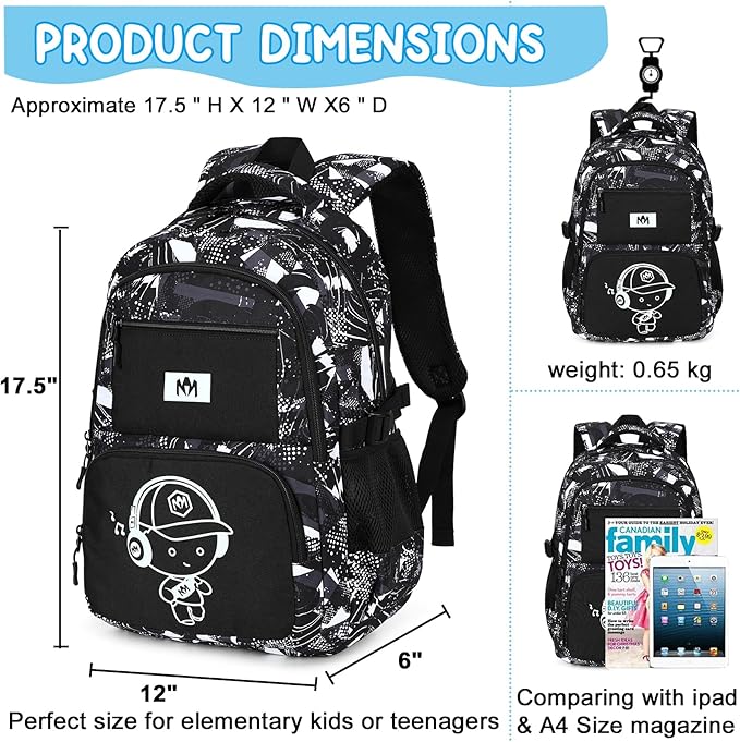 Bluboon Kids Backpack Boys Camo Bookbag Teens Elementary School Bag Daypack Travel Back Pack Middle school (Grey Graffiti)