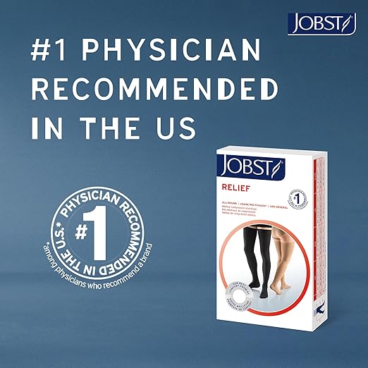 JOBST Relief Knee High Graduated Compression Socks, 15-20 mmHg - Comfortable Unisex Design - Closed Toe, Black, Petite Large Full Calf