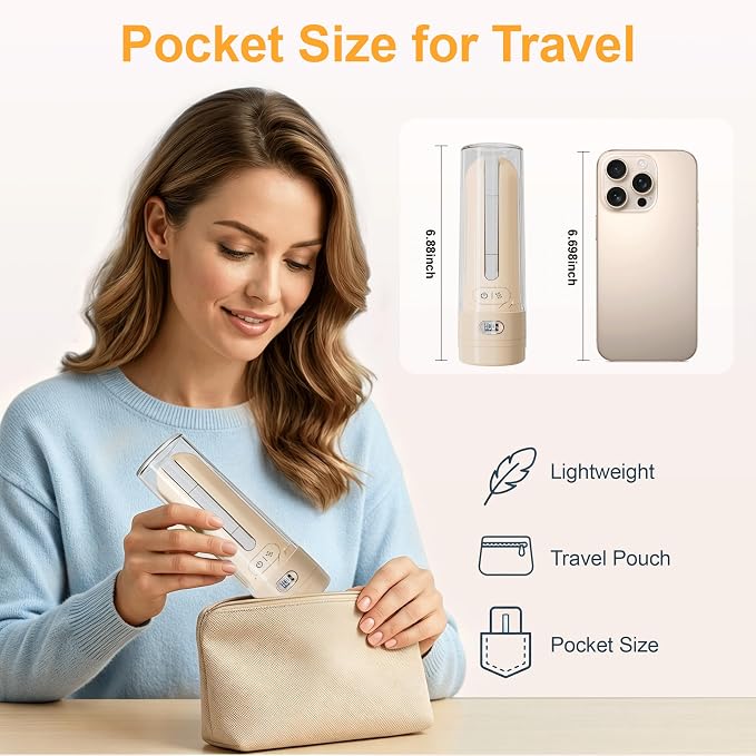 Electric Portable Bidet for Postpartum & Women, Whisper-Quiet Handheld Sprayer with 3 Pressure Modes, 1600mAh USB-C Rechargeable, IPX7 Waterproof (Light Orange)