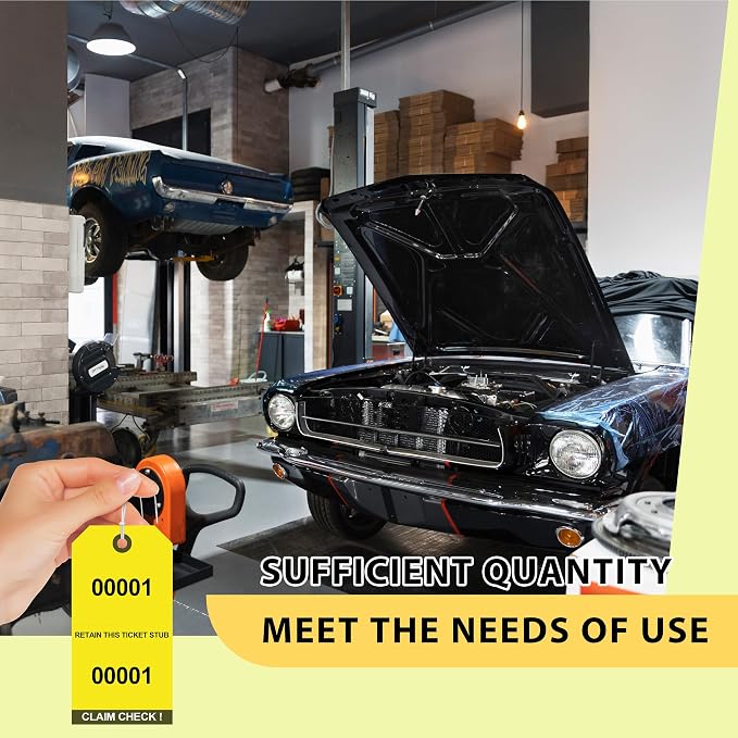 500 Pcs Duplicate Auto Park Tags (Numbered 1-200) 4.72" x 2.36" Inch Valet Parking Tickets with Strings Claim Check Tags with Marker for Valet Coat Check and Hotel Luggage Tags (500, Yellow)