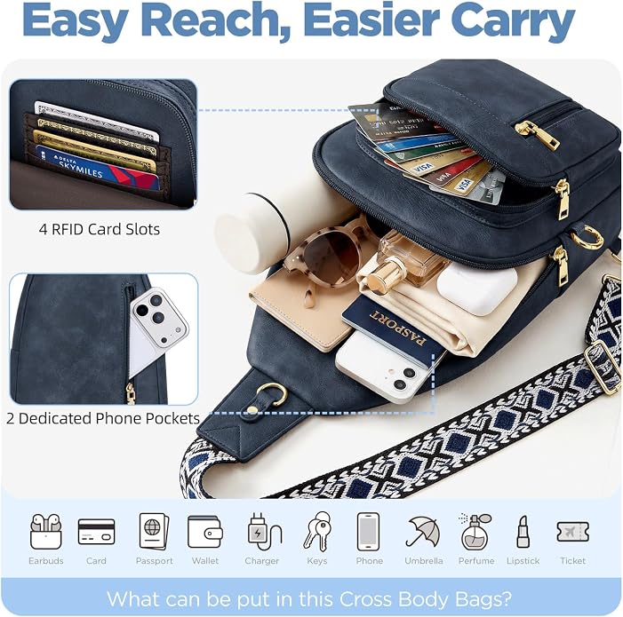 Anti Theft Crossbody Bags for Women RFID Sling Bag, Vegan Leather Cross Body Travel Purse for Women Men