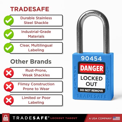 TRADESAFE Lockout Tagout Locks Set - 10 Blue Loto Locks, Lockout Locks Keyed Different, 2 Keys Per Lock, OSHA Compliant Lock Out Tag Out Padlocks, Safety Padlocks for Electrical Lockout Tag Out Kits