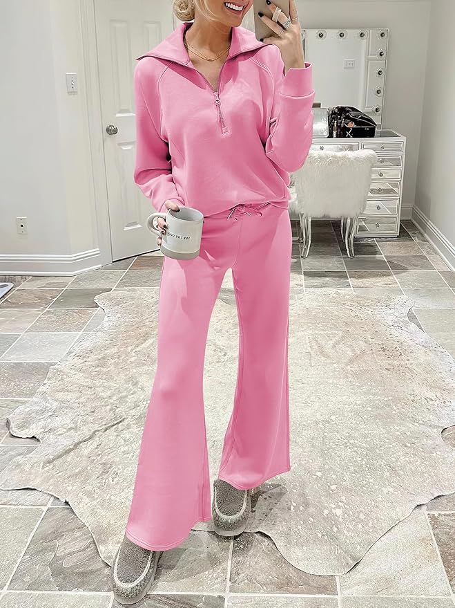 ANRABESS Women’s 2 Piece Outfits Half Zip Sweatshirt & Wide Leg Pants Airport Travel Lounge Matching Sets Sweatsuits Clothing