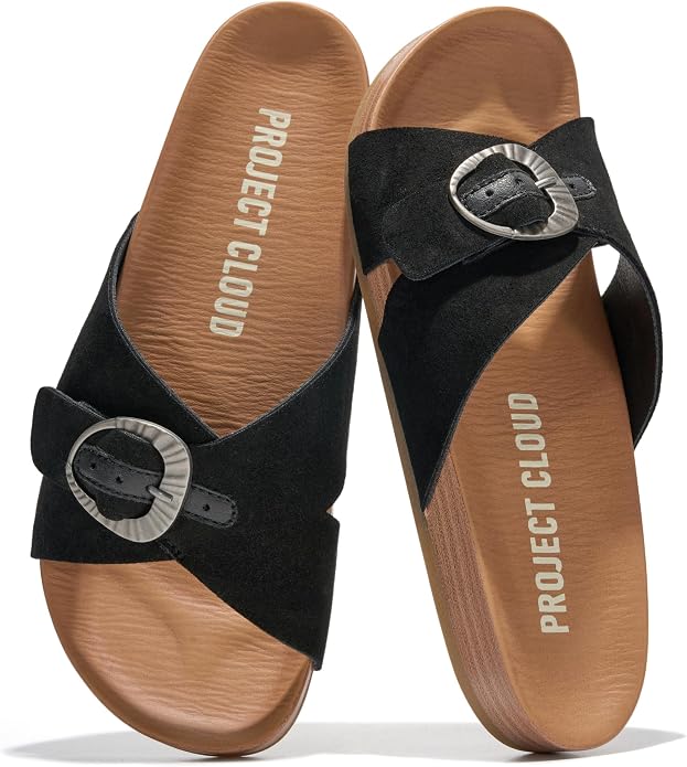 Project Cloud Womens Sandals - Adjustable Buckle Sandals for Women 2026 with Plush Insole - Lightweight & Non Slip Slides for Women Footwear