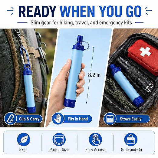 Water Filter, Survival Filtration Portable Gear, Emergency Preparedness, Supply for Drinking Hiking Camping Team Family Outing (1PCS)