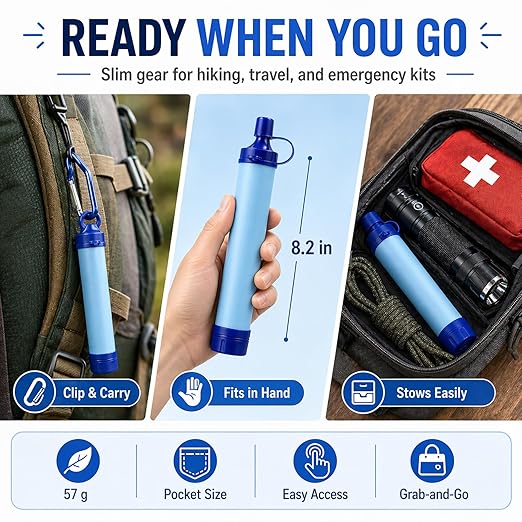 Water Filter, Survival Filtration Portable Gear, Emergency Preparedness, Supply for Drinking Hiking Camping Team Family Outing (3PCS)