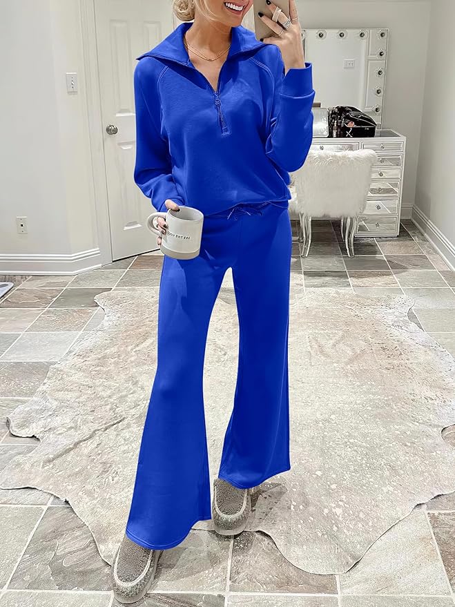 ANRABESS Women’s 2 Piece Outfits Half Zip Sweatshirt & Wide Leg Pants Airport Travel Lounge Matching Sets Sweatsuits Clothing