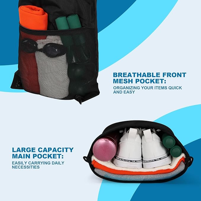 TILYMOL 2Pcs Drawstring Backpack Gym Bag - String Gym Bag for Women & Men, Lightweight Cinch Sports Sackpack for Beach, Travel, Yoga, Swimming