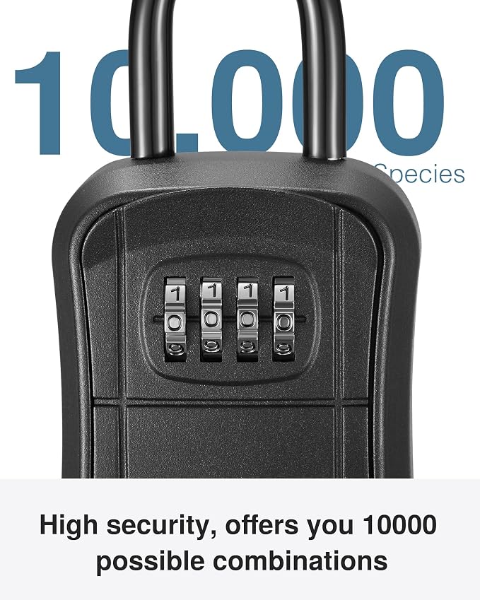 Puroma Key Lock Box, Portable Combination Lockbox Wall-Mounted Key Storage Box for House Keys, Resettable Code Safe Security Lock Box for Home, Office, Apartment Spare Key Storage (1 Pack, Pure Black)