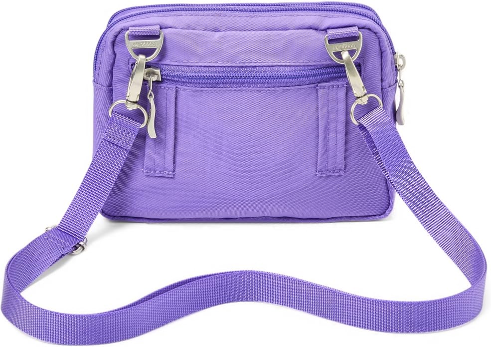 Baggallini Triple Zip Small Crossbody Bag for Women - Lightweight Convertible Fanny Pack Belt Bag