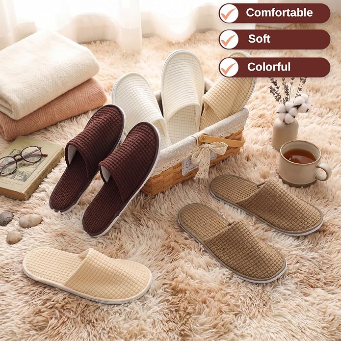 Geyoga 12 Pair House Slipper for Guest Non Slip Disposable Slipper for Travel Washable Reusable Closed Toe Hotel Bridesmaid Indoor Spa Wedding Party Shoeless Home