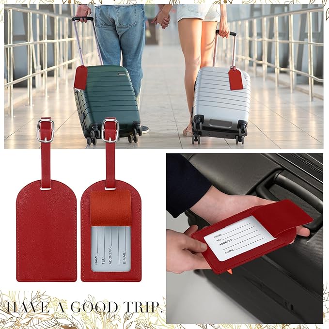 Amylove 48 Sets Leather Luggage Tags Bulk Wedding Favors Luggage Tags for Guests Bridal Gifts Wedding Bridal Shower Gift PU Leather with Name ID Card Tag for Guests