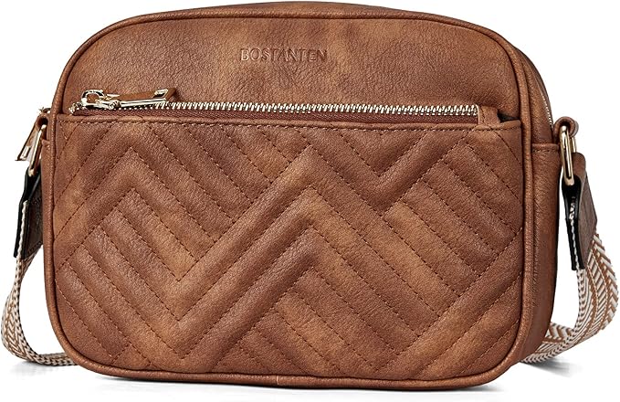 BOSTANTEN Quilted Crossbody Bags for Women Vegan Leather Purses Shoulder Handbags with Wide Strap
