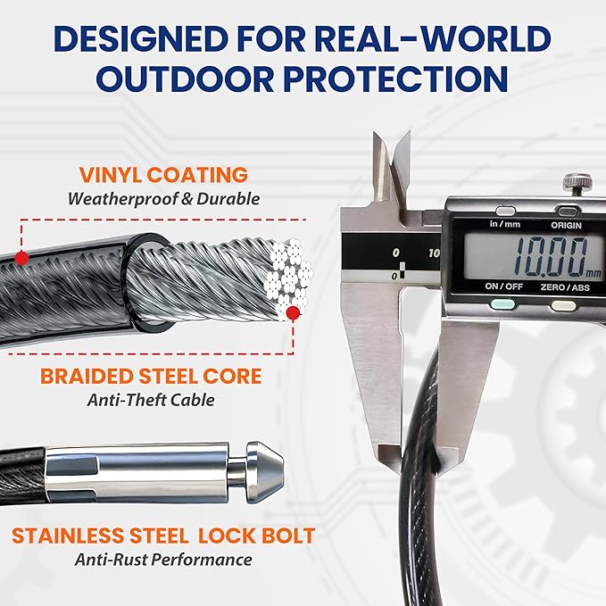 WARLION Heavy Duty Adjustable Cable Lock, 6ft x 3/8" Braided Steel Security Cable, Outdoor Anti-Theft Lock for Bicycles, Scooters, Patio Furniture, Spare Tires, Generator, Cooler, Grill, Ladder