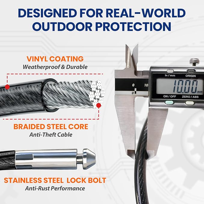 WARLION Heavy Duty Adjustable Cable Lock, 20ft x 3/8" Braided Steel Security Cable with Adjust-Release & Dual Cinch, Outdoor Anti-Theft Lock for Patio Furniture, Lawn Equipment, Kayak, Ladder