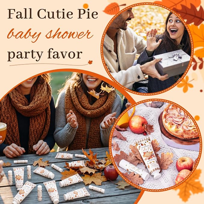 24 Set Fall Cutie Pie Baby Shower Hand Cream Lip Balm Gift Baby Shower Party Favors Maple Leaf Baking Travel Size Hand Lotion Lip Balm with Organza Bag Birthday Party Supplies for Guest Kids