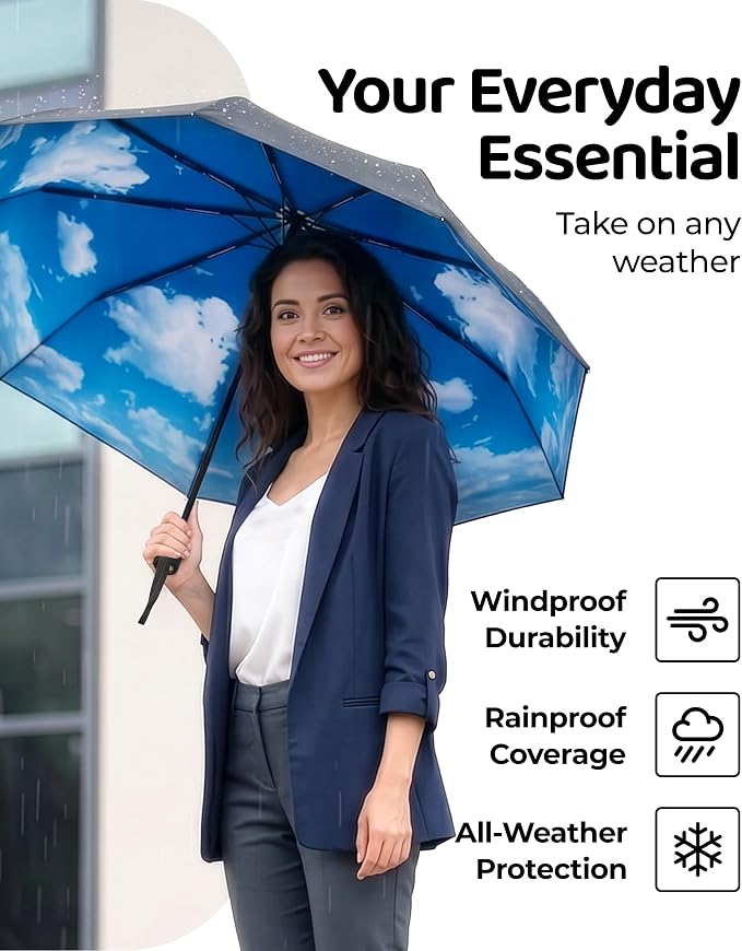 Repel Windproof Travel Umbrella - Compact & Withstands Winds up to 100MPH , Strongest Premium Auto Folding Umbrella for Rain and Sun - Durable, Light & Portable for Women & Men , Fits Backpack & Cars