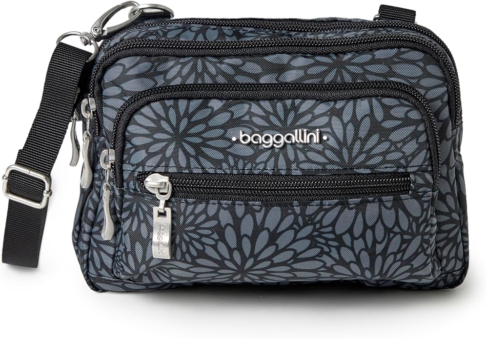 Baggallini Triple Zip Small Crossbody Bag for Women - Lightweight Convertible Fanny Pack Belt Bag