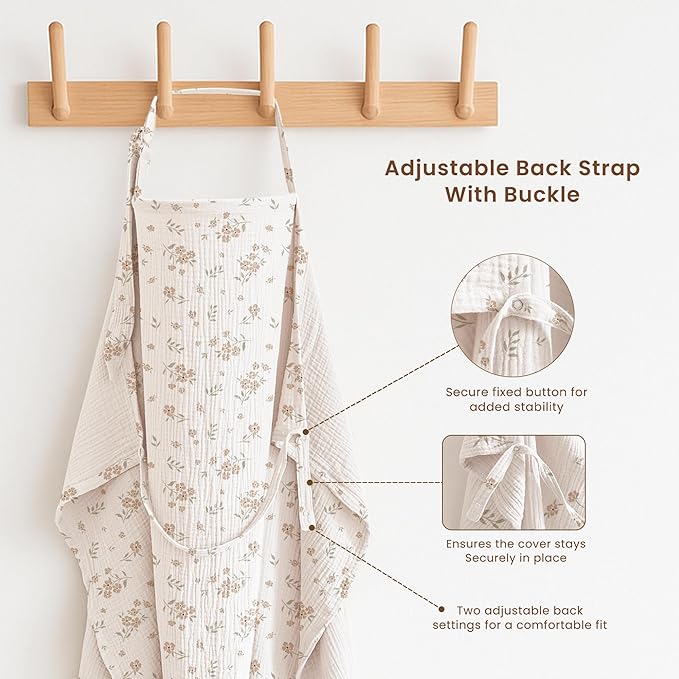 Konssy 2-Pack Muslin Nursing Cover Up for Breastfeeding Moms with Rigid Hoop, 100% Cotton, Lightweight & Breathable Breastfeeding Cover, Adjustable & Comfort