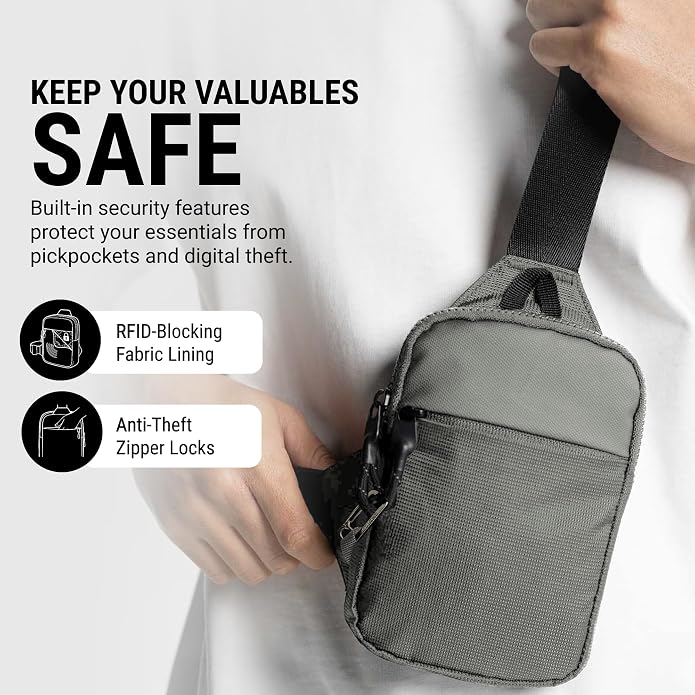 Travel Sling Bag for Men & Women - Small Water Resistant Crossbody Multipocket Chest Bag with Anti-Theft