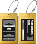 Luggage Tags Business Card Holder by TUFFTAAG - Durable Travel ID Bag Tag, Gold Aluminum, 2 Tags