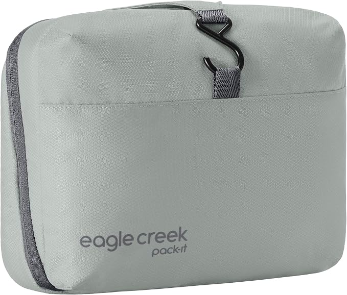 Eagle Creek Pack-It Hanging Toiletry Kit - Dual Compartment Toiletry Kit for Keeping Small Items Organized - Water Resistant - Top Grab Handle - Zipper Pouch - Storm Grey