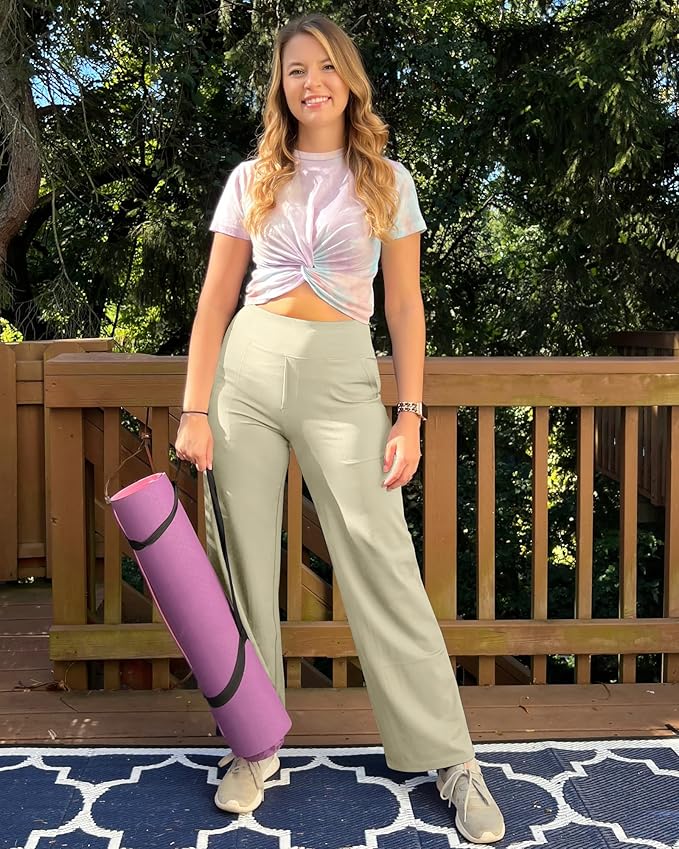 G4Free EverGoing Yoga Pants Women Wide Leg Pants with Pockets High Waist Stretch Dress Casual Sweatpants Petite/Regular/Tall