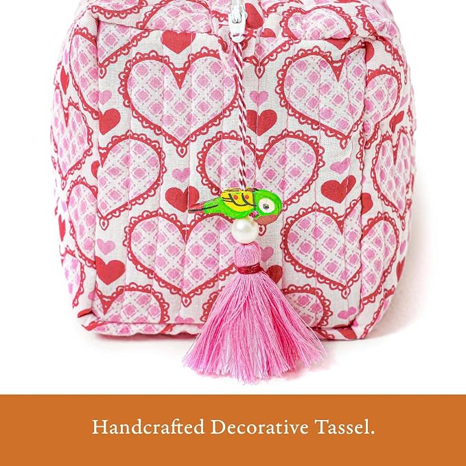 Saffron Marigold Quilted Makeup Bag Set of 3, Hand Block Printed Cotton Cosmetic Bags for Women, Waterproof Lined Travel Toiletry Bag, Coquette Aesthetic, Handmade Gift, Love Blooms