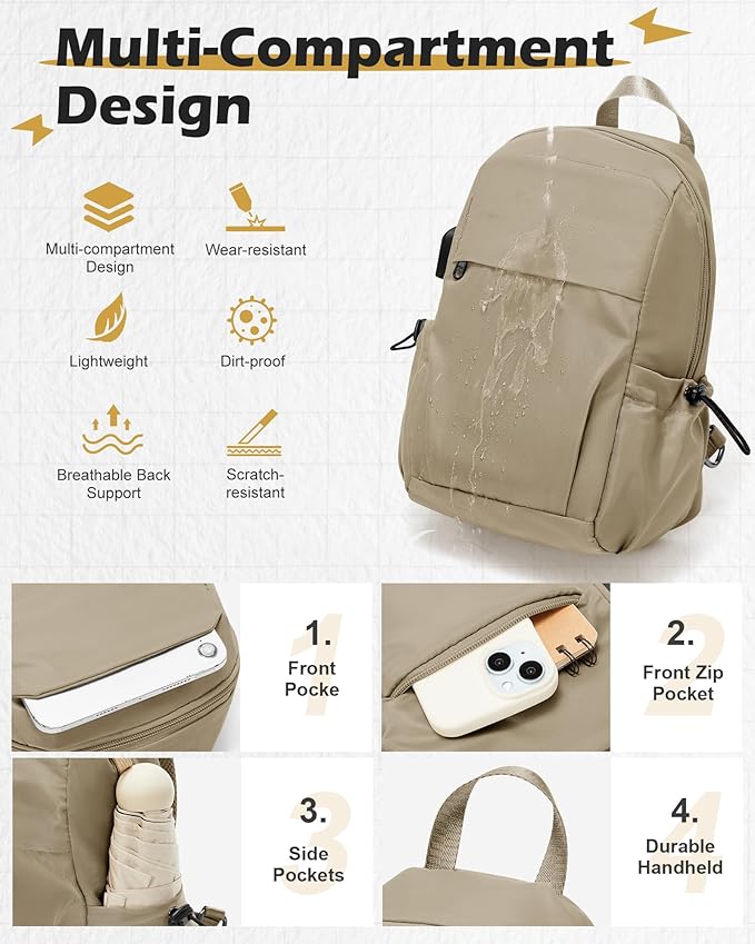 SEAFEW Brown Sling Crossbody Bag for Men Women, Tactical Backpack Shoulder Daypack Mini Anti-Theft Cross Body Motorcycle Chest Bags, Small One Strap Fanny Back Pack for Casual Travel Hiking Sport Gym