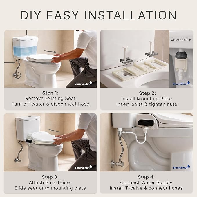SmartBidet® SB-1000 Smart Bidet Electric Bidet Toilet Seat with Heated Seat, Warm Water, Air Dryer – Remote Control, Elongated