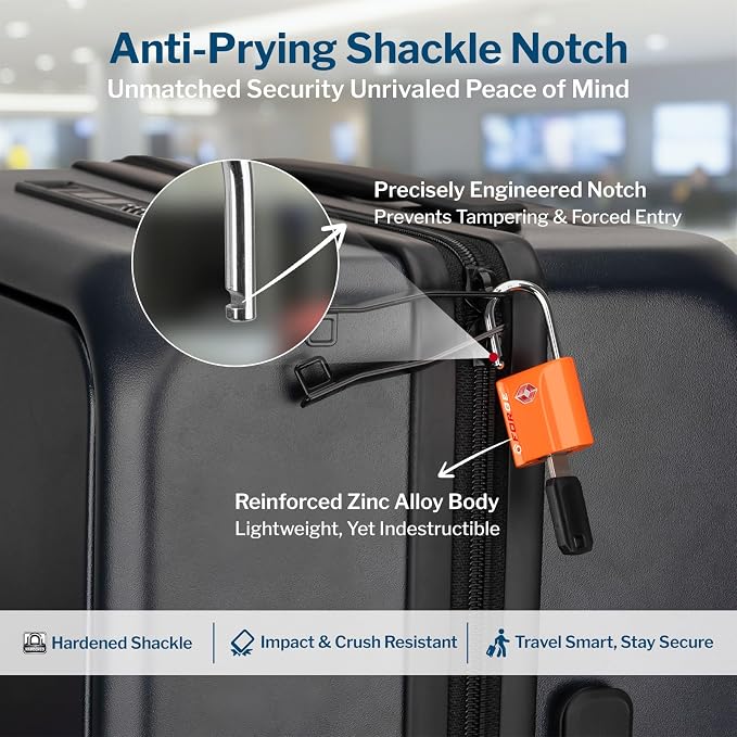 Forge Small TSA Approved Luggage Locks: Ultra Secure Dimple Key Travel Locks Alloy Body. for Luggage, Travel Cases, Backpacks, Orange 4 Pack.