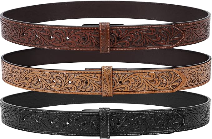 SANSTHS 3 Pack Western Belts for Men Woman without Buckle, Cowgirl Cowboy Belt for Buckle Western Leather Belt for Jeans