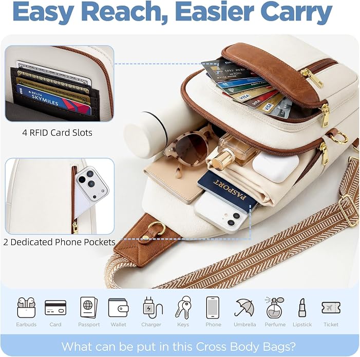 Anti Theft Crossbody Bags for Women RFID Sling Bag, Vegan Leather Cross Body Travel Purse for Women Men