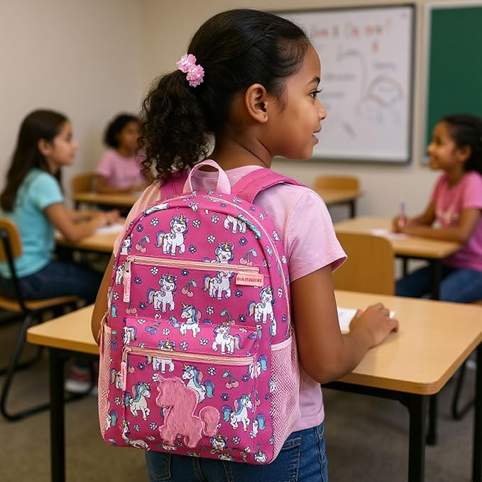 Trail maker 17” Kids Character School Backpacks Plush for Girls with Side Pockets, Padded Straps