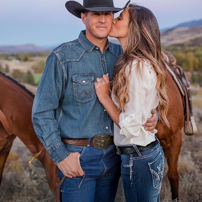 SANSTHS Western Cowboy Belts for Men Women, Mens Western Belt Bull Buckle Country Belt Cowboy Leather Belt for Jeans