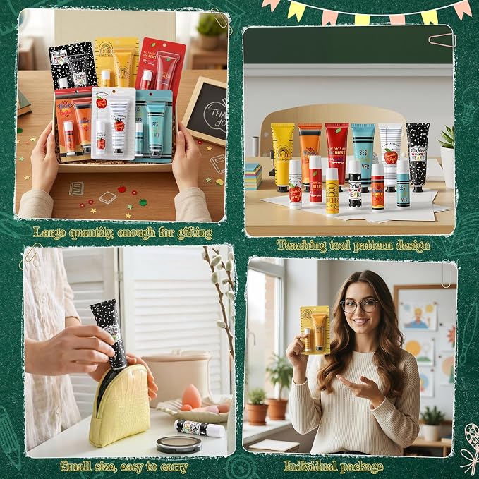 Loopeer 18 Sets Teacher Appreciation Gifts Bulk Hand Cream & Lip Balm Set Thank You Gifts for Teachers Staff Coworkers End of Year Graduation Travel Size Lotion Party Favors