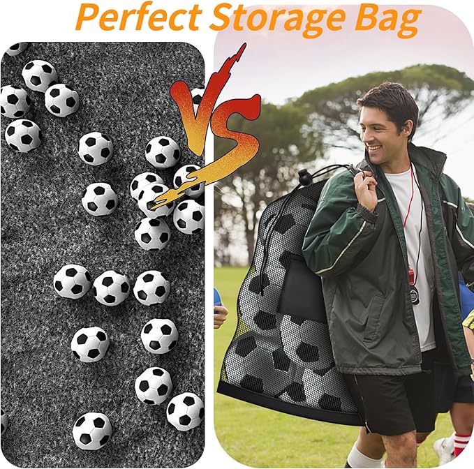 Extra Large Mesh Ball Bag, Heavy Duty Drawstring Storage Bag, 24" x 36" Hold 8-10 Soccer Basketball Volleyball Football, Sports Equipment Sack Net Bags with Shoulder Strap and Pocket for Coaches