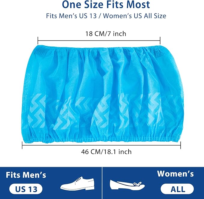 X-Large Shoe Covers Disposable [200-Pack] - Blue Non-Woven Fabric Disposable Shoe Covers for Indoors, Fits Men's Size 13 | Durable, Slip-Resistant Boot Covers | Protect Floors, Shoes & Booties