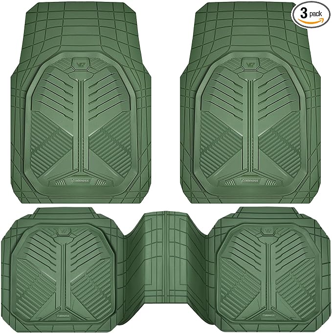 CAR PASS Heavy Duty Rubber Car Mats, Deepdish All Weather Floor Mats for Car Full Set, Universal Automotive Mats Trim to Fit for Sedans SUVs Trucks, Waterproof Anti-Slip Deep Tray 3 Pieces Olive Green