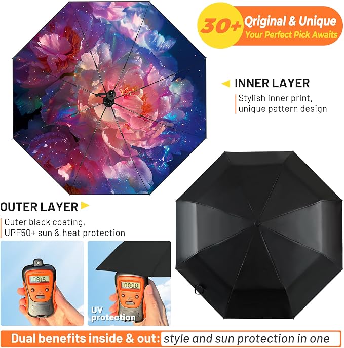 SY COMPACT Travel Umbrella - Windproof Automatic Compact Umbrella for Rain, Lightest 8-Rib, Small, Strong & Portable, Durable Grip, Fits Backpack & Car, Factory Direct (UV Available)